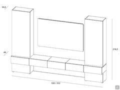 Système mural Plan 40 avec caissons et éléments bas suspendus - Vue d'ensemble et encombrement