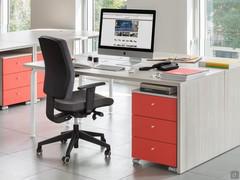 Caisson 3 tiroirs Almond avec structure en mélaminé Orme Clair et façades Coquelicot