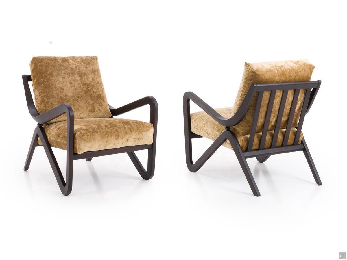 Jody Fauteuils revêtus de velours viscose Oliver avec structure en bois en finition Brown Oak.
