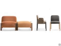 Les éléments de la famille Myla, chaise et fauteuil, permettent de créer des combinaisons sophistiquées, à placer dans les espaces de vie ou de repos.