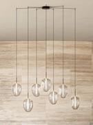 Lampe suspendue Guadalupe à 7 lumières, avec rosace et câbles noirs et abat-jour en verre soufflé transparent fumé