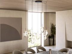 Lampe suspendue Guadalupe avec 7 abat-jour, avec rosace en métal peint en noir et câbles noirs jusqu'à 300 cm de long