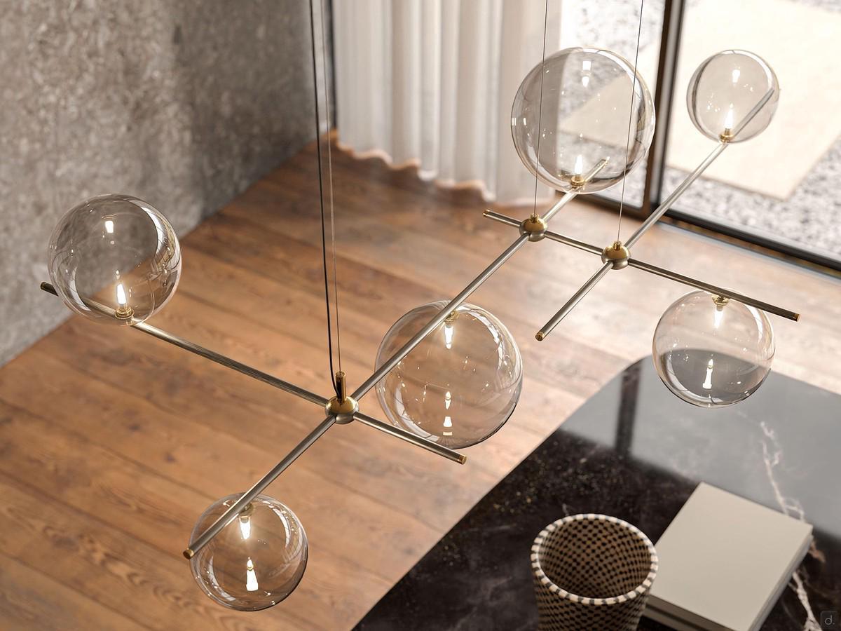 Lampe Bloom avec abat-jour en verre sphérique de Cattelan - modèle A avec développement horizontal. Abats-jour en verre borosilicaté transparent