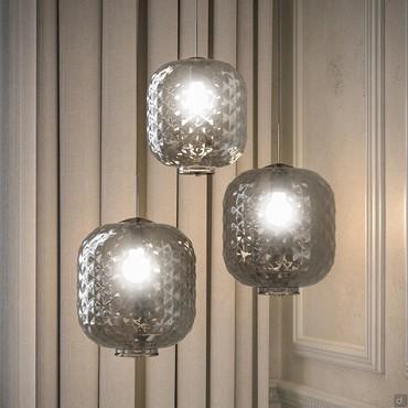 Lampe suspendue Akari avec abat-jour en verre fumé