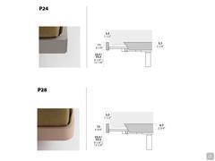 Schémas et dimensions des deux cadres de lit disponibles : P24 en mélamine (avec joints à 90°) et P28 en laque et bois (avec joints courbes) 