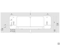 Vue de face du lit principal dans la version avec tête de lit "large", avec étagères, spots réglables et prises USB en option.