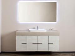 Armoire de toilette murale avec 4 portes N64 Atlantic - 262 Ghadira Base plaquée effet pierre et plan plaqué effet bois
