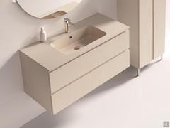 Meuble de salle de bain avec baignoire 50 cm de profondeur Atlantic Consolle, ici en version h.50 cm avec deux tiroirs et baignoire colorée en Minerakolor