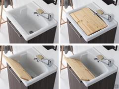 Lavabo Jet 60 en céramique avec planche de lavage en bois disponible en option