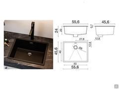 Lavabo Helix en noir mat, également disponible en blanc. Vous trouverez également ci-joint la fiche technique avec toutes les dimensions.