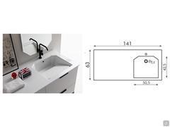 Photo et schéma du lavabo Drop en mineralguss, inclus dans la composition Oasis L04