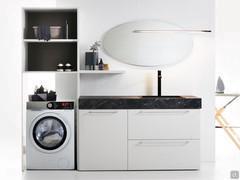 Armoire à linge Oasis L03 avec porte de lave-linge apparente, avec plan en hpl de 12,5 cm d'épaisseur, étagère assortie à la structure et lavabo en cristallite