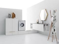 Armoire à linge murale Oasis L06, façades et structures en mélaminé 270 Reflex Perla effet bois, plan en grès 2Z Geo