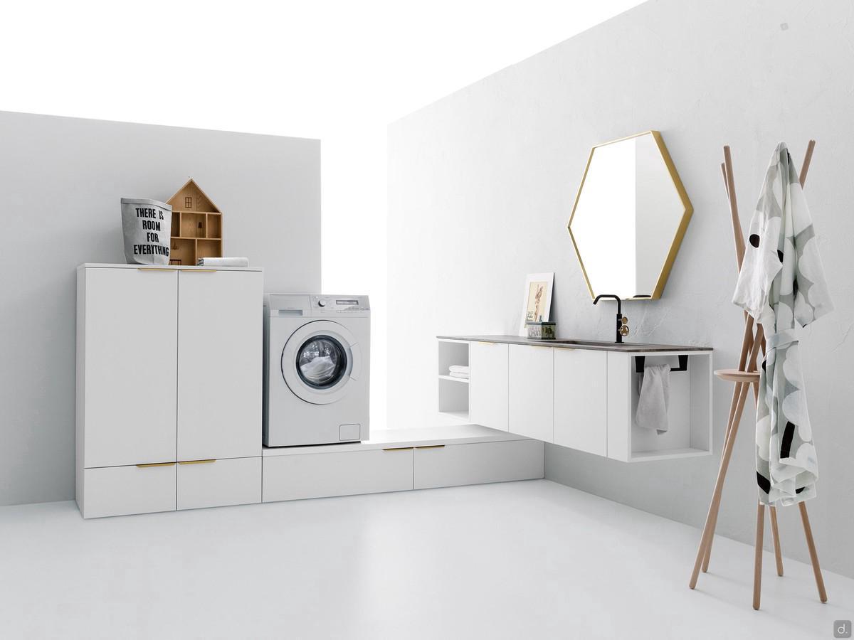 Armoire à linge murale Oasis L06, façades et structures en mélaminé 270 Reflex Perla effet bois, plan en grès 2Z Geo