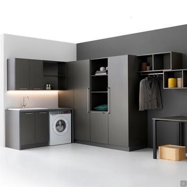 Meuble de Buanderie d'angle avec espace pour lave-linge apparent Oasis L01