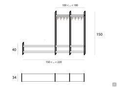 Milton 02 Meuble d'entrée suspendu avec étagère porte-manteau  - Vue d'ensemble et dimensions du modèle avec double module 