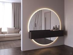 Tiroir suspendu pour l'entrée Heritage - Composition avec double tiroir embelli par le miroir en demi-lune Julius avec rétro-éclairage LED