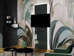 Panneau TV mural en verre, disponible dans toutes les couleurs de la gamme RAL, y compris la tablette en verre