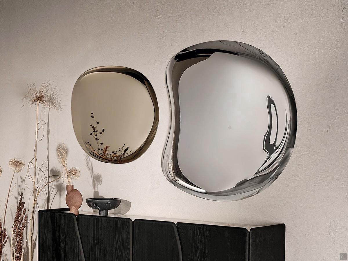 Paire de miroirs avec cadre de miroir liquide en variantes de bronze et d'argent