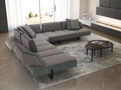Canapé d'angle gris design Leyton outlet avec dossiers coulissants qui peuvent être déplacés vers l'arrière pour augmenter la profondeur d'assise