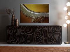 Buffet design Ramses outlet en laque noire avec inserts en bois massif