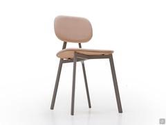 Chaise moderne Lollipop outlet avec structure en métal couleur tourterelle, assise et dossier en tissu Mam et dossier en chêne naturel sans nœuds