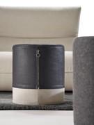 Mistery pouf rond avec revêtement en deux couleurs/matières
