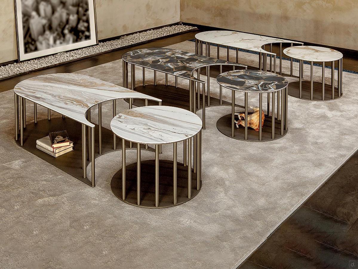 Couple de tables basses de salon assorties en grès Cage à emboîter
