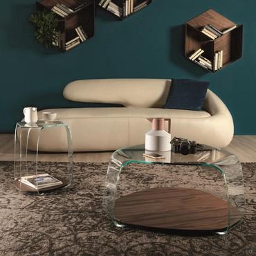 Table basse de salon en bois et verre Chakra