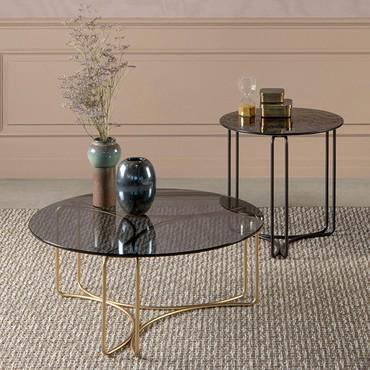 Table basse ronde en métal et verre Jazz