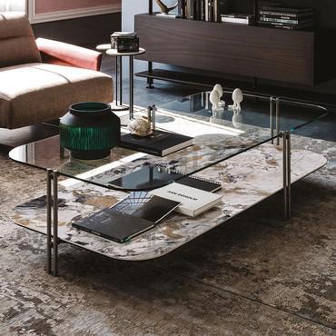 Table basse avec plateau supérieur en verre cristal Biplane de Cattelan