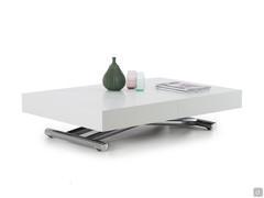 Table basse Lucas avec plateau laqué blanc mat et pieds en métal chromé