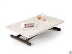 Table basse transformable Bento avec plateau en céramique Diamond Cream mat et pieds en métal peint embossé bronze