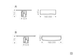 Modèles et dimensions de la console murale Skyline : A) rectangulaire avec bord irrégulier B) rectangulaire avec coins arrondis et insert céramique