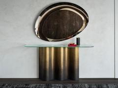 Table console Nettuno de Cattelan, avec plateau de forme rectangulaire en verre cuit et base en métal peint courbé