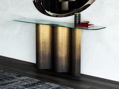 Console d'entrée en verre Nettuno de Cattelan, avec plateau en verre cuit extra-clair et base en métal peint à l'oxyde de laiton