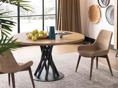 Table ronde Belize avec plateau en chêne massif avec surface effet 'brossé