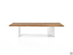 Iberis - Table avec plateau en bois recyclé et pieds en verre Murano transparents