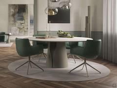 Giano Table moderne avec plateau en mdf recouvert d'argile spatulée et base en finition gaufrée titane