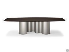 Table Papel de Cattelan dans la version avec plateau en bois à bords biseautés et base en métal gaufré en finition titane GFM11
