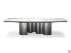 Table moderne Papel de Cattelan avec plateau en pierre Keramik aux angles arrondis et bord peint en gris brossé