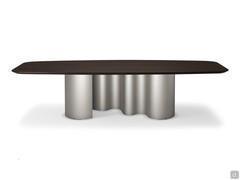 Table Papel de Cattelan avec plateau en essence de bois et base en métal gaufré titane GFM11
