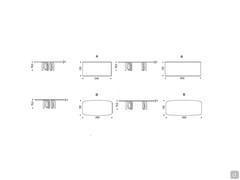 Modèles et dimensions de la table Skyline de Cattelan avec essence de bois : A) version avec bords linéaires obliques à 45° B) version avec bords biseautés