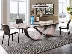 Table papillon avec plateau en pierre Keramik Breccia et base en métal peint en bronze