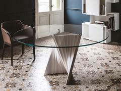 Table ronde avec base en marbre Plisset de Cattelan et plateau en verre transparent