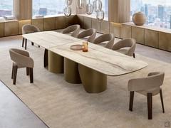 Table de forme Torquay en céramique Silver Root blanc mat, dans la version XL avec deux plateaux et base 6 pièces