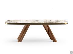 Table à pieds croisés en bois Palladium avec plateau en céramique Patagonia brillant et cadre en noyer Canaletto