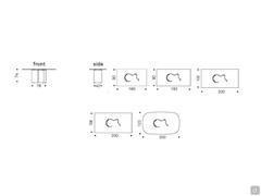 Diagrammes et dimensions de la table Papelito de Cattelan dans la version avec plateau en verre