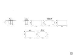Diagrammes et dimensions de la table Papelito de Cattelan dans la version avec plateau en pierre Keramik