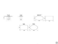 Diagrammes et dimensions de la table Papelito de Cattelan dans la version avec plateau en pierre Keramik